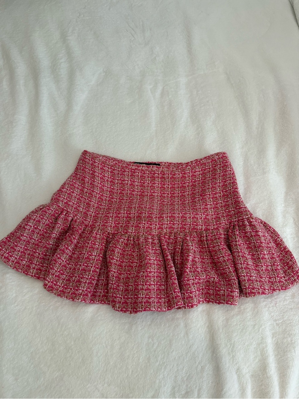 Zara Pink Tweed Ruffle Hem Mini Skirt